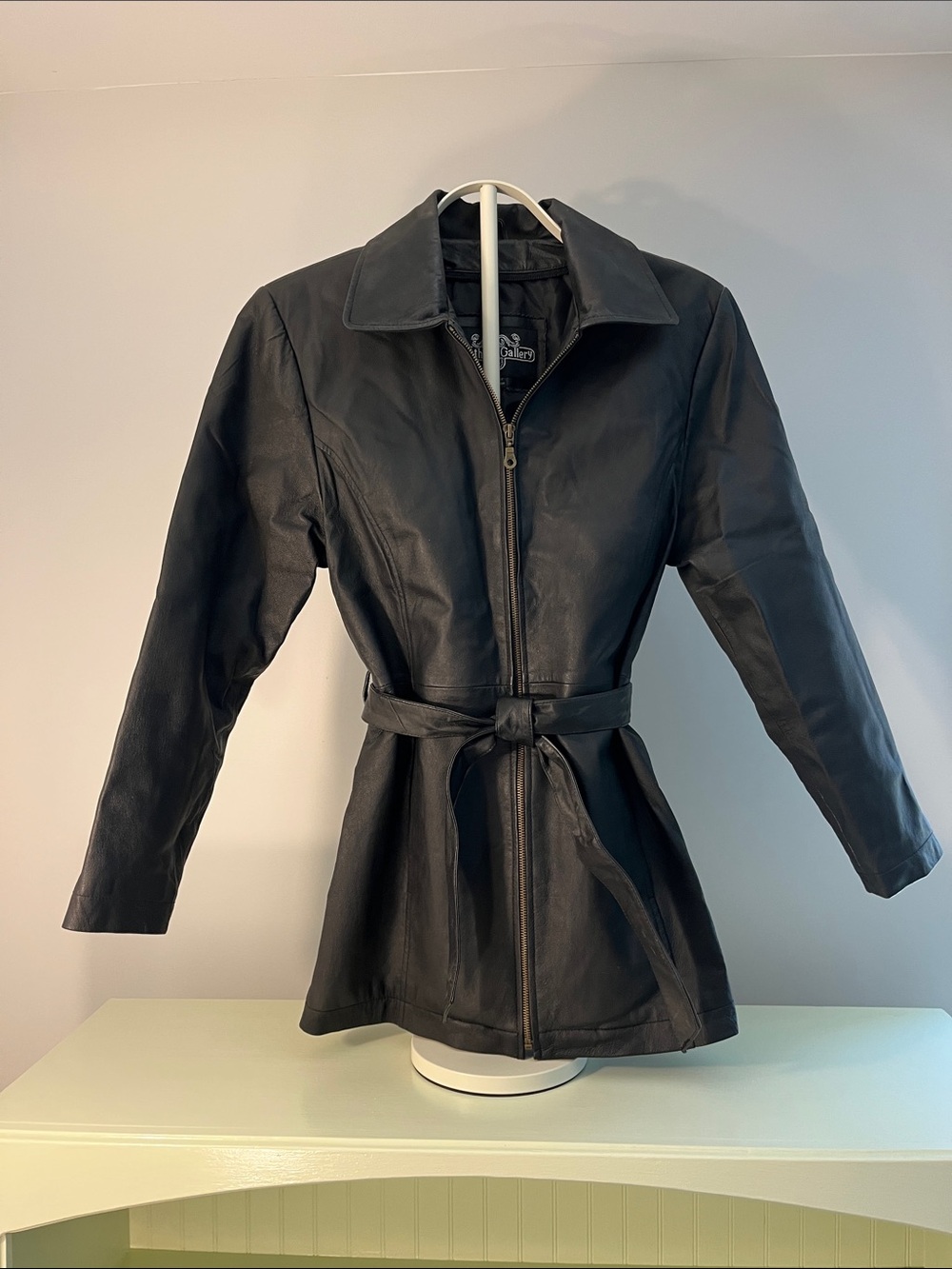 Women’s Black Leather Belted Jacket
